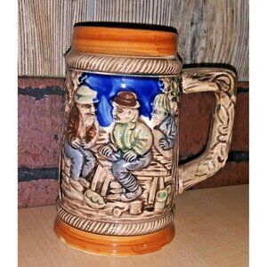 Beer Stein Mug German Style 2 men 1 woman at tavern Heid El Berg Vintage Japan